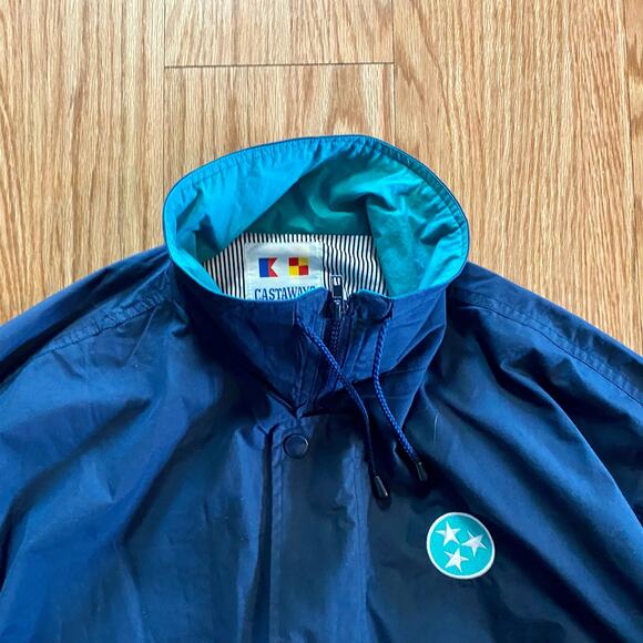 Castaways Vintage Blue Nautical Stripe Windbreaker Jacket Unisex Mens XLarge - Picture 3 of 16